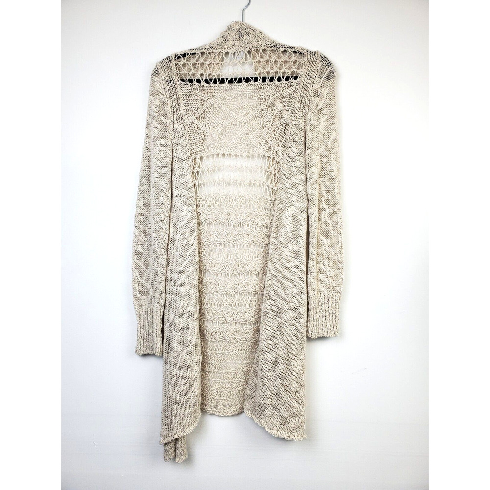 LUCKY BRAND Womens Small Open Front Cardigan Sweater Ivory Crochet Bohemian Boho - Picture 5 of 9